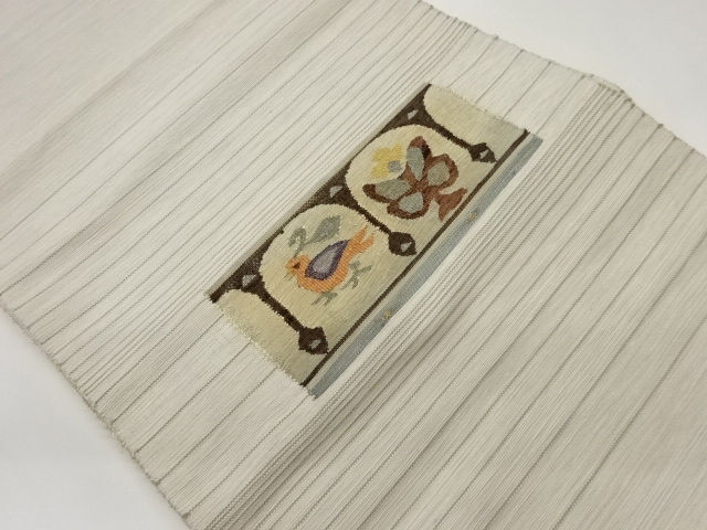 JAPANESE NAGOYA OBI / WOVEN FLOWER & BIRD